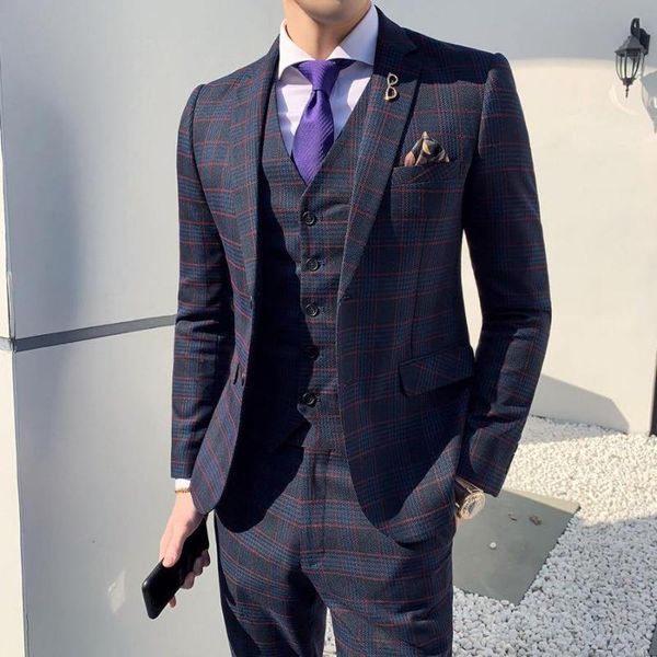 men's suits & blazers arrival khaki black plaid 3 pieces suit man wedding costume slim fit elegant formal work, White;black
men's suits & blazers arrival khaki black plaid 3 pieces suit man wedding costume slim fit elegant formal work, White;black