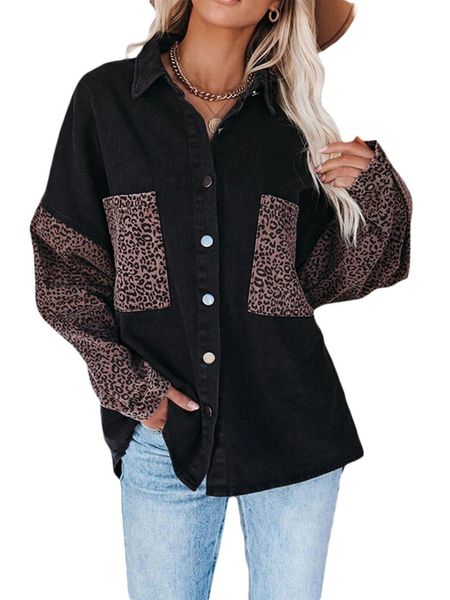 women's jackets 2021 women autumn fashion with pockets lines denim loose jackets, long sleeve button down leopard contrast jean jacket, Black;brown
women's jackets 2021 women autumn fashion with pockets lines denim loose jackets, long sleeve button down leopard contrast jean jacket, Black;brown
