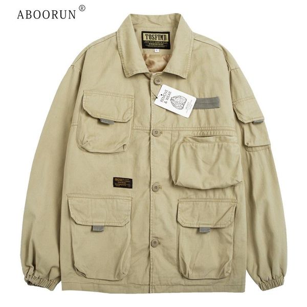 men's jackets aboorun army combat multi pockets cargo coat cotton outerwear for male, Black;brown