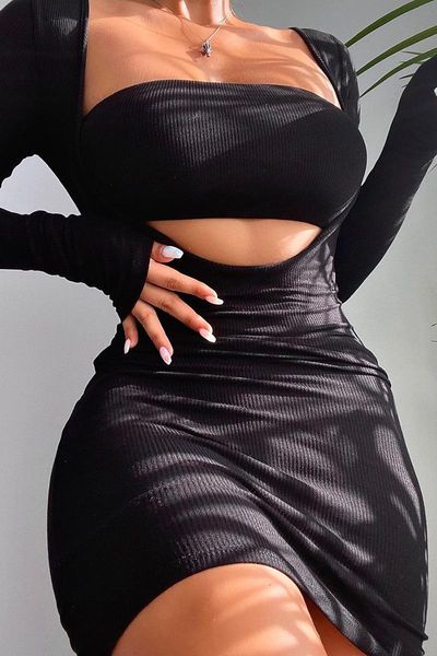 casual dresses 2021 square neck long sleeve skinny mini bodycon dress basic women's autumn black hollow party brown roupas femininas, Black;gray
casual dresses 2021 square neck long sleeve skinny mini bodycon dress basic women's autumn black hollow party brown roupas femininas, Black;gray