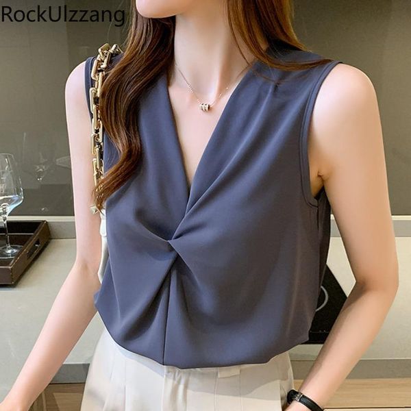 women's blouses & shirts plus size summer solid sleeveless front twist v neck slim chiffon shirt office work business ladies blouse fas, White
women's blouses & shirts plus size summer solid sleeveless front twist v neck slim chiffon shirt office work business ladies blouse fas, White
