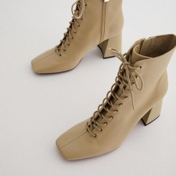 boots 2021 female british wind square head comfortable high-heeled khaki lace up zip shoes, Black
boots 2021 female british wind square head comfortable high-heeled khaki lace up zip shoes, Black