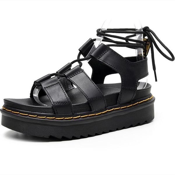 sandals 2021 platform women casual strappy beach all-match flat shoes, Black