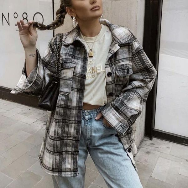 women's wool & blends nice vintage woman loose england plaid shirt coat ladies autumn single breasted jacket female cool oversized blo, Black
women's wool & blends nice vintage woman loose england plaid shirt coat ladies autumn single breasted jacket female cool oversized blo, Black