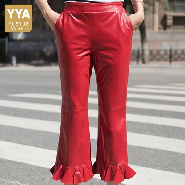 women's pants & capris solid red black genuine leather calf length female sheepskin trousers flare women high waist streetwear, Black;white
women's pants & capris solid red black genuine leather calf length female sheepskin trousers flare women high waist streetwear, Black;white