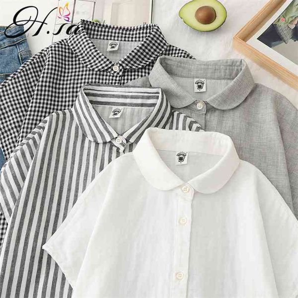hsa women blouses office lady short sleeve turn down collar striped plaid female loose blusas summer yarn blusas mujer 210430, White
hsa women blouses office lady short sleeve turn down collar striped plaid female loose blusas summer yarn blusas mujer 210430, White