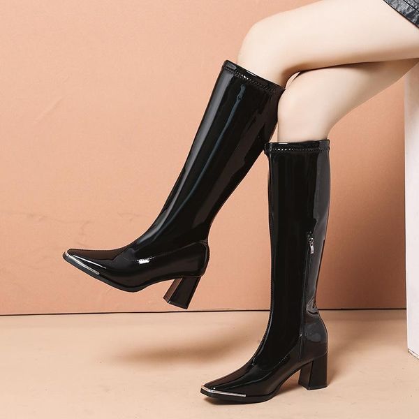 boots comemore women motorcyle fashion square toe knee high over the autumn winter warm patent leather heels shoes, Black
boots comemore women motorcyle fashion square toe knee high over the autumn winter warm patent leather heels shoes, Black