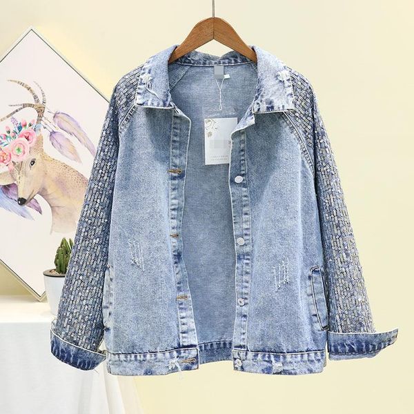 women's jackets outwear personalized sequined sleeves loose women 2021 casual frayed washed denim jacket female spring long sleeve coat, Black;brown
women's jackets outwear personalized sequined sleeves loose women 2021 casual frayed washed denim jacket female spring long sleeve coat, Black;brown