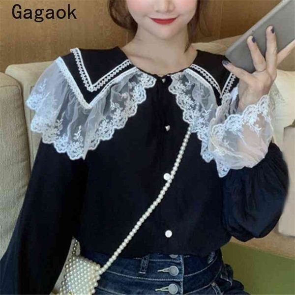 women blouses spring autumn sweet patchwork peter pan collar flare sleeve kawaii shirts chic wild fashion blouse 210531, White
women blouses spring autumn sweet patchwork peter pan collar flare sleeve kawaii shirts chic wild fashion blouse 210531, White