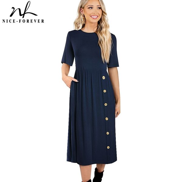 nice-forever new spring solid color with pocket round neck dresses casual a-line women flare swing dress a237 210419, White
nice-forever new spring solid color with pocket round neck dresses casual a-line women flare swing dress a237 210419, White