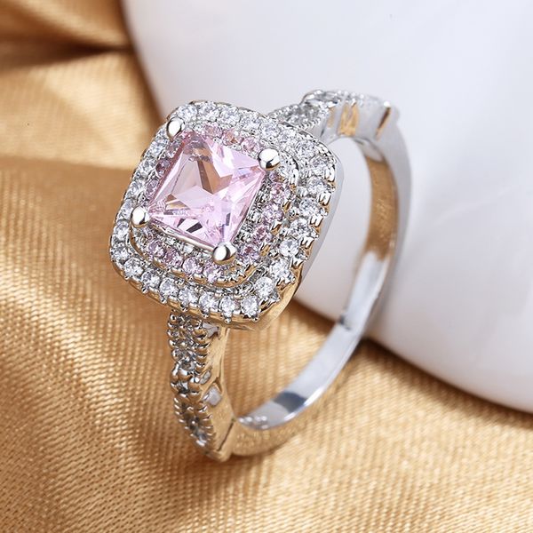 pink color gold micro set simulation diamond square diamond princess women's ring, Silver
pink color gold micro set simulation diamond square diamond princess women's ring, Silver