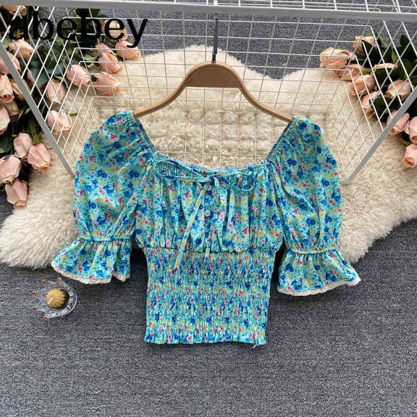 women bow retro print blouse sweet puff sleeve square collar slim summer fashion streetwear short blouses 210512, White
women bow retro print blouse sweet puff sleeve square collar slim summer fashion streetwear short blouses 210512, White