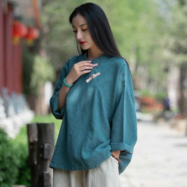 women's polos spring and summer wear loose casual standing collar tai chi yoga chinese style jacket literature art retro shirt, White
women's polos spring and summer wear loose casual standing collar tai chi yoga chinese style jacket literature art retro shirt, White