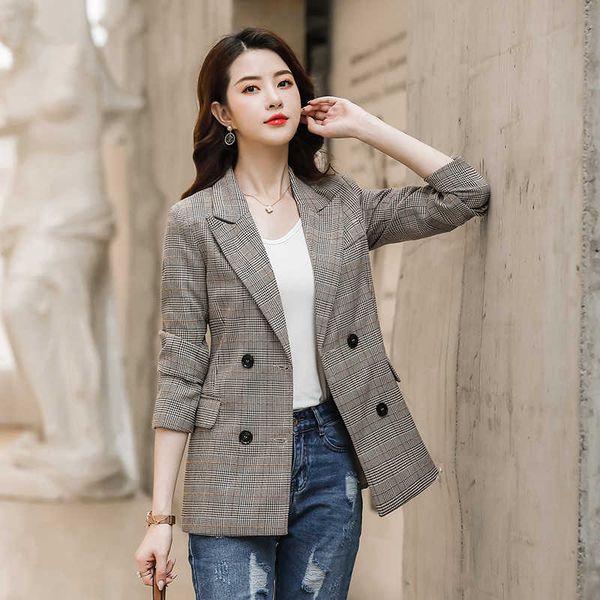 casual blazer female slim double-breasted autumn women's jacket large size temperament lady office plaid 210527, White;black
casual blazer female slim double-breasted autumn women's jacket large size temperament lady office plaid 210527, White;black