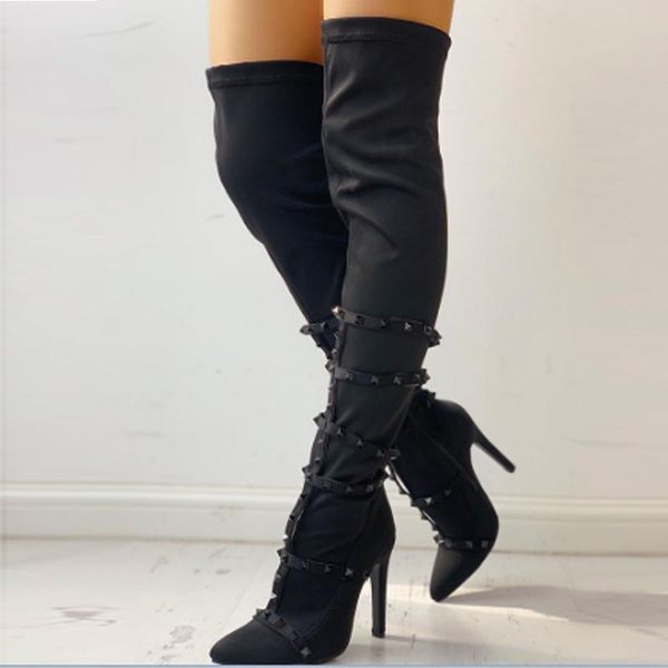 boots women's knee autumn winter wind pointed shoes rivet decorative side zipper high thin heels women long, Black
boots women's knee autumn winter wind pointed shoes rivet decorative side zipper high thin heels women long, Black