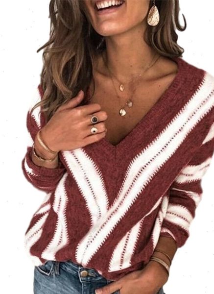 women autumn womens sweater v neck long sleeve loose knit pullover patchwork striped print elegant, White;black
women autumn womens sweater v neck long sleeve loose knit pullover patchwork striped print elegant, White;black