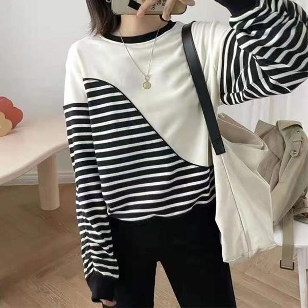 women's hoodies & sweatshirts women korean fashion hoodie autumn splicing stripe shirring loose round neck long sleeve casual pullovers, Black
women's hoodies & sweatshirts women korean fashion hoodie autumn splicing stripe shirring loose round neck long sleeve casual pullovers, Black