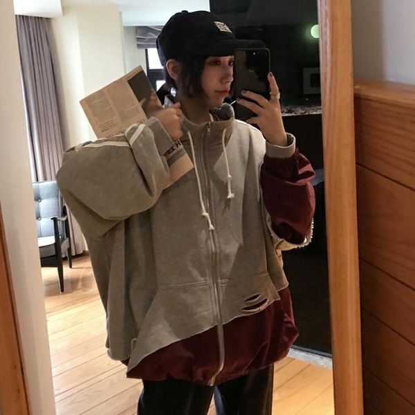 women's hoodies & sweatshirts spring autumn zip-up turn-down collar hole zipper pockets patchwork ins casual korean style clothing, Black
women's hoodies & sweatshirts spring autumn zip-up turn-down collar hole zipper pockets patchwork ins casual korean style clothing, Black