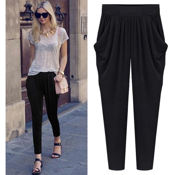 autumn thin high wais ankle length pants woman soft elastic waist pleated loose cusaul harem mujer stretch plus size women's & capris, Black;white
autumn thin high wais ankle length pants woman soft elastic waist pleated loose cusaul harem mujer stretch plus size women's & capris, Black;white