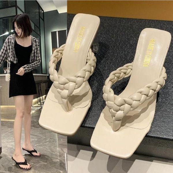 summer women flip flops sandal leather slides braided cord 8cm transparent square heels green shoes female dress, Black
summer women flip flops sandal leather slides braided cord 8cm transparent square heels green shoes female dress, Black