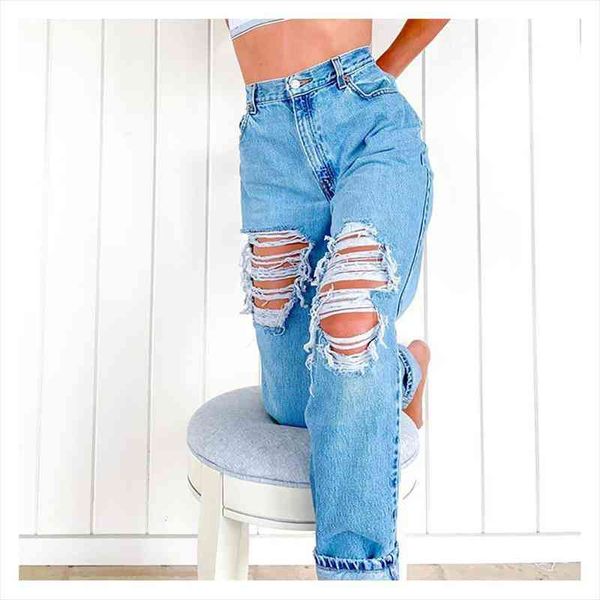 high street women jeans casual straight leg jeans high waist loose fitting ripped holes thin ladies denim trousers, Blue
high street women jeans casual straight leg jeans high waist loose fitting ripped holes thin ladies denim trousers, Blue