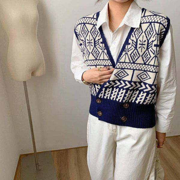 women's vests french v-neck print knitted women 2021 fashion designed chic sweater waistcoats all match sleeveless fall vest, Black;white
women's vests french v-neck print knitted women 2021 fashion designed chic sweater waistcoats all match sleeveless fall vest, Black;white