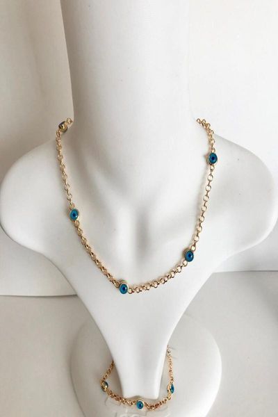 earrings & necklace women's fashion jewelry gold plated evil eye beaded bracelet, Silver
earrings & necklace women's fashion jewelry gold plated evil eye beaded bracelet, Silver
