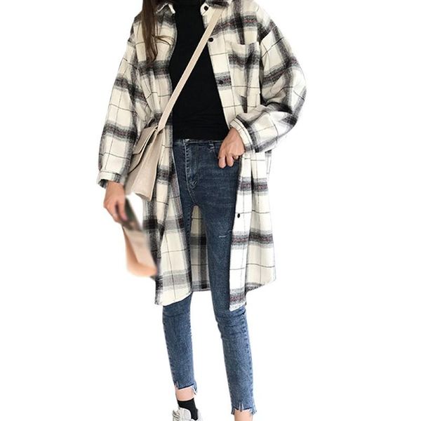 women's blouses & shirts autumn spring woman's blouse retro plaid turn down collar loose long casual button sleeve and top, White
women's blouses & shirts autumn spring woman's blouse retro plaid turn down collar loose long casual button sleeve and top, White