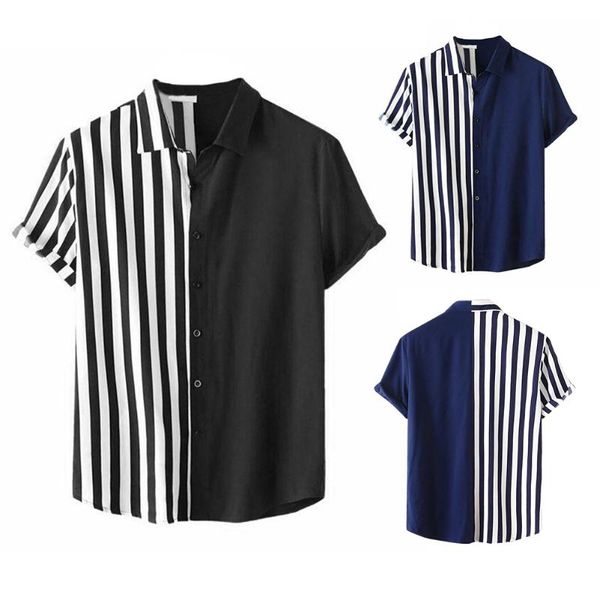 men's casual shirts men short sleeve shirt summer striped patchwork slim button down hawaiian beach holiday loose camisas homme, White;black
men's casual shirts men short sleeve shirt summer striped patchwork slim button down hawaiian beach holiday loose camisas homme, White;black