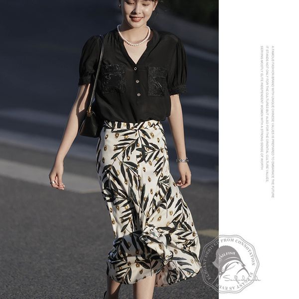 skirts bamboo leaf flower french slim a-shaped printed chiffon summer women's drs long skirt, Black
skirts bamboo leaf flower french slim a-shaped printed chiffon summer women's drs long skirt, Black