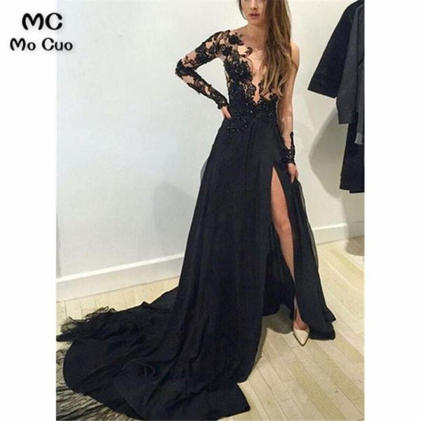 party dresses charming one shoulder evening long sleeves appliques lace prom gown vestidos de fiesta tulle women dress, White;black
party dresses charming one shoulder evening long sleeves appliques lace prom gown vestidos de fiesta tulle women dress, White;black