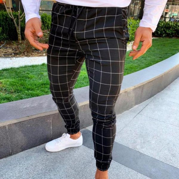 men's pants fashion men plaid print drawstring elastic casual slim-fit pencil trousers long stretch pantalones de hombre, Black
men's pants fashion men plaid print drawstring elastic casual slim-fit pencil trousers long stretch pantalones de hombre, Black