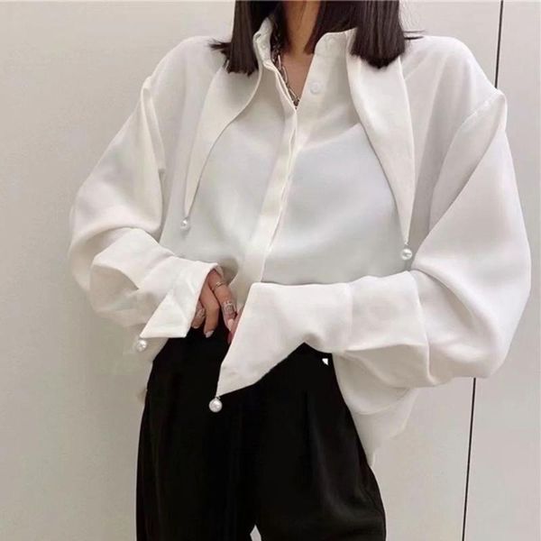 women's blouses & shirts solid pure single breasted casual shirt women 2021 spring vintage pearls collar full sleeve ladeis basic daily, White
women's blouses & shirts solid pure single breasted casual shirt women 2021 spring vintage pearls collar full sleeve ladeis basic daily, White