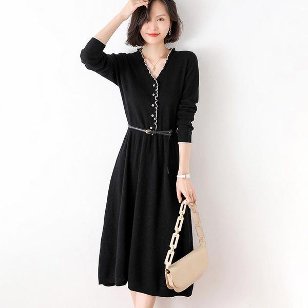 casual dresses 100% pure wool vestidos woman v-neck pullover dress fashion ruffled knit over-the-knee long skirt autumn / winter, Black;gray
casual dresses 100% pure wool vestidos woman v-neck pullover dress fashion ruffled knit over-the-knee long skirt autumn / winter, Black;gray