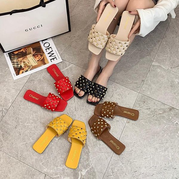 slippers women ladies outdoor beach slides female fashion square head open toe shoes summer pu leather rivet flat slipper, Black
slippers women ladies outdoor beach slides female fashion square head open toe shoes summer pu leather rivet flat slipper, Black