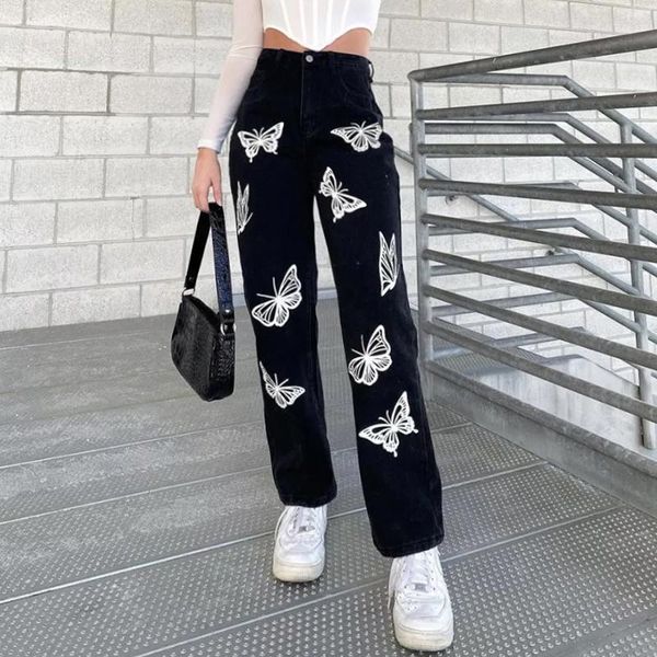 women's pants & capris grunge black loose women jeans white butterfly print high waist korean trendy denim street aesthetic baggy femal, Black;white
women's pants & capris grunge black loose women jeans white butterfly print high waist korean trendy denim street aesthetic baggy femal, Black;white