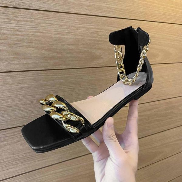 sandals fashion summer flat bottom narrow belt chain decoration metal buckle casual women's shoes, Black
sandals fashion summer flat bottom narrow belt chain decoration metal buckle casual women's shoes, Black