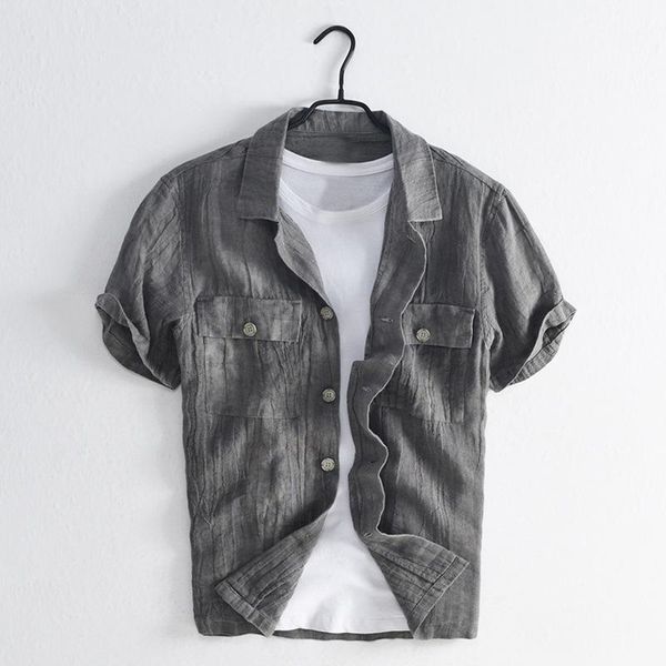 men summer fashion japan style vintage solid color wrinkled multi pockets breathable casual linen slim fit shirt1, White;black 
men summer fashion japan style vintage solid color wrinkled multi pockets breathable casual linen slim fit shirt1, White;black