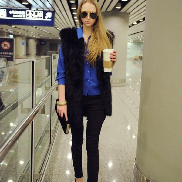 women's fur & faux autmn winter jacket female solid fashion slim long waistcoat in vest xk2-112, Black
women's fur & faux autmn winter jacket female solid fashion slim long waistcoat in vest xk2-112, Black