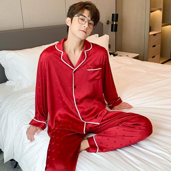 men's sleepwear men print sweetheart pajamas set 2pcs turn-down collar pyjamas suit long nightwear large size rayon home clothes, Black;brown
men's sleepwear men print sweetheart pajamas set 2pcs turn-down collar pyjamas suit long nightwear large size rayon home clothes, Black;brown