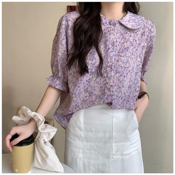 women's blouses & shirts 2021 summer french girl's purple blouse vintage floral ageing doll collar loose student chiffon women, White
women's blouses & shirts 2021 summer french girl's purple blouse vintage floral ageing doll collar loose student chiffon women, White
