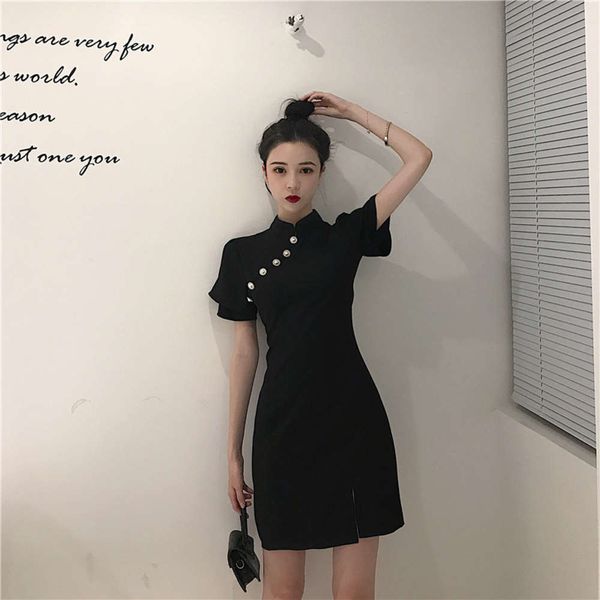 cheongsam women's summer french young chinese girl's improved split dress, Black;gray
cheongsam women's summer french young chinese girl's improved split dress, Black;gray