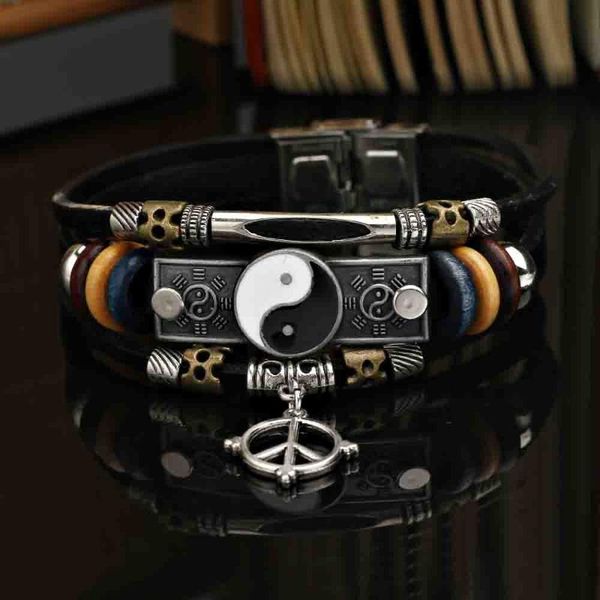 charm bracelets classic taichi gossip vintage leather bracelet alloy handwoven multilayer beaded men's accessories gift for friends, Golden;silver
charm bracelets classic taichi gossip vintage leather bracelet alloy handwoven multilayer beaded men's accessories gift for friends, Golden;silver