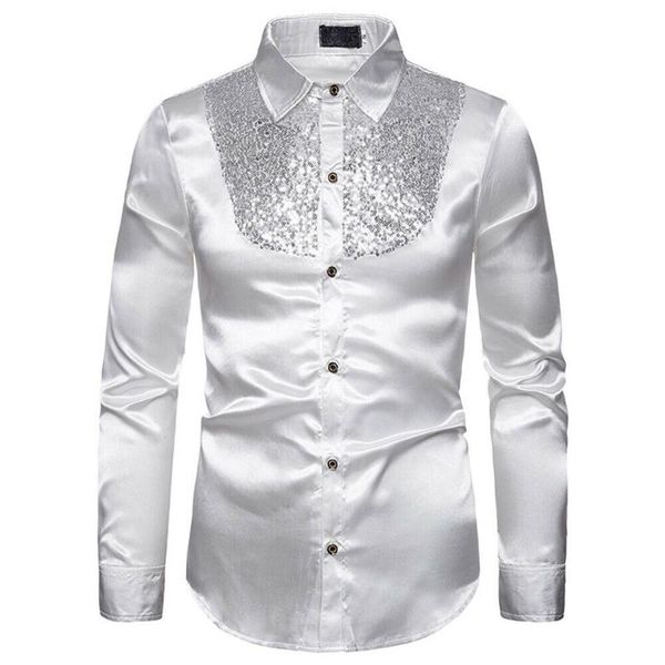 men's dress shirts luxury sequin glitter long sleeve silk satin shiny disco party shirt men stage dance nightclub prom costume, White;black
men's dress shirts luxury sequin glitter long sleeve silk satin shiny disco party shirt men stage dance nightclub prom costume, White;black