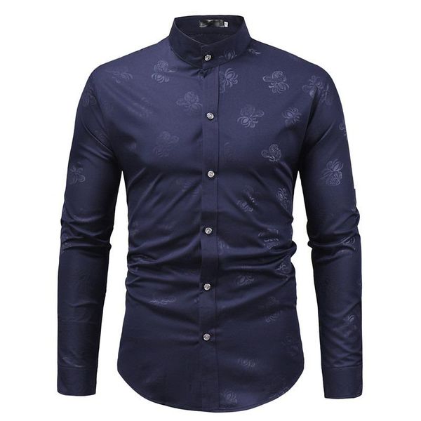 men shirt 2021 fashion print long sleeve mens casual button down dress shirts mandarin collar tuxedo male men's, White;black
men shirt 2021 fashion print long sleeve mens casual button down dress shirts mandarin collar tuxedo male men's, White;black