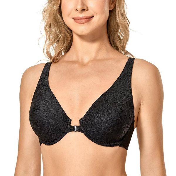 bras women's lace floral unlined front closure bra jacquard underwire racerback plus size, Red;black
bras women's lace floral unlined front closure bra jacquard underwire racerback plus size, Red;black