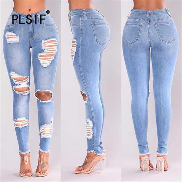 women's jeans classic fashion broken hole lady high waist denim pencil pants street tide ripped, Blue
women's jeans classic fashion broken hole lady high waist denim pencil pants street tide ripped, Blue