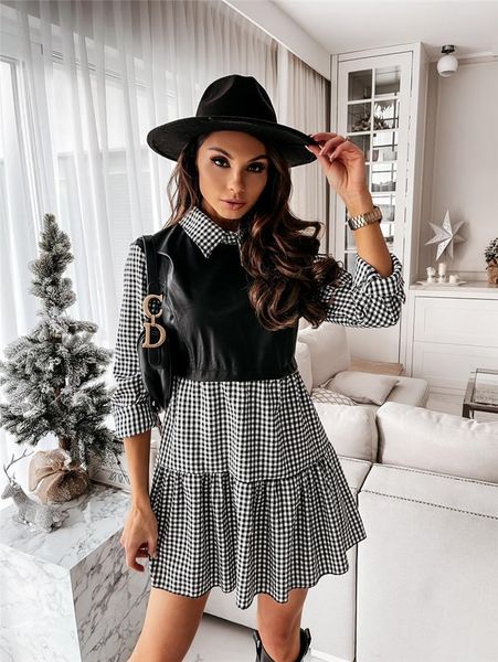 casual dresses 2021 pu leather patchwork shirt dress party a-line long sleeve plaid chic mini ladies clothing, Black;gray
casual dresses 2021 pu leather patchwork shirt dress party a-line long sleeve plaid chic mini ladies clothing, Black;gray