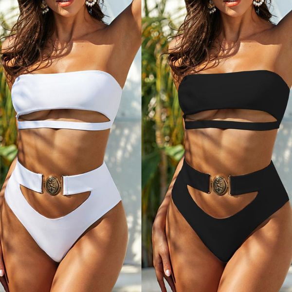 women's swimwear 20211 women metal button bandage female push-up padded bra swimsuit triangle bathing bikini set, White;black
women's swimwear 20211 women metal button bandage female push-up padded bra swimsuit triangle bathing bikini set, White;black