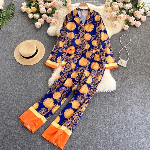 women's two piece pants ins fashion blogger pajamas party 2 set women summer fall fruit print single-breasted blouse and wide leg suits, White
women's two piece pants ins fashion blogger pajamas party 2 set women summer fall fruit print single-breasted blouse and wide leg suits, White